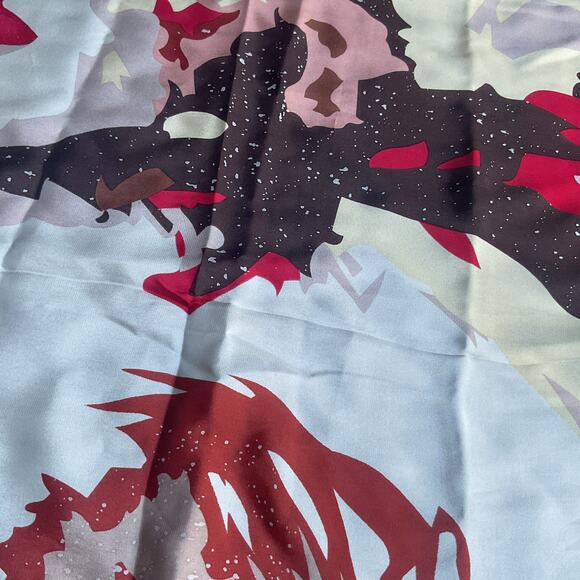 Y2K Retro Abstract Satin Scarf 33x33 Multicolor Red Brown Gold - Picture 4 of 5